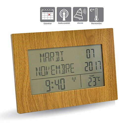 horloge digitale calendrier bois